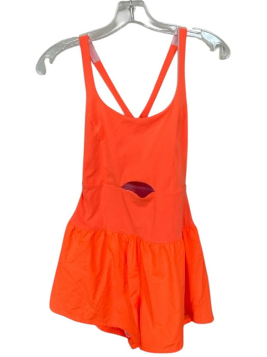 Free People Movement Size Small Neon Orange Polymide Cross Back Keyhole Romper Neon Orange / Small
