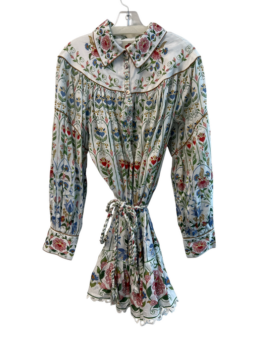 Farm Rio Size XL White, Green, Blue, Red Cotton & Viscose Long Sleeve Mini Dress White, Green, Blue, Red / XL