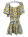Tanya Taylor Size Large White, Yellow & Blue Cotton Square Neck Tie Waist Dress White, Yellow & Blue / Large