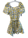 Tanya Taylor Size Large White, Yellow & Blue Cotton Square Neck Tie Waist Dress White, Yellow & Blue / Large