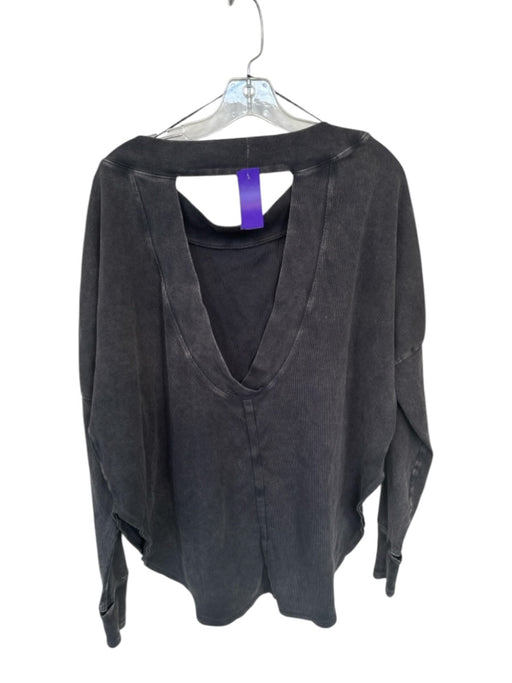 FP Movement Size S Charcoal Cotton Blend Distressed Long Sleeve Ribbed Top Charcoal / S