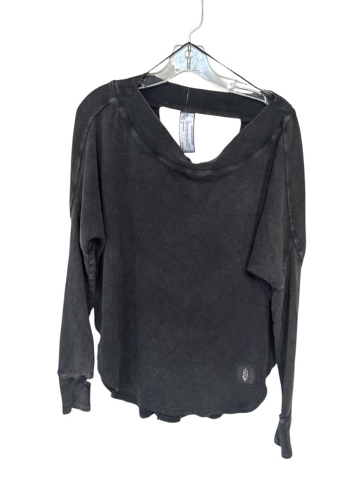 FP Movement Size S Charcoal Cotton Blend Distressed Long Sleeve Ribbed Top Charcoal / S