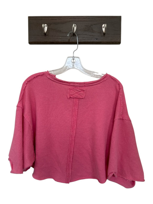 We The Free Size S Pink Cotton Blend Knit Half Sleeve Cropped Raw Hem Top Pink / S