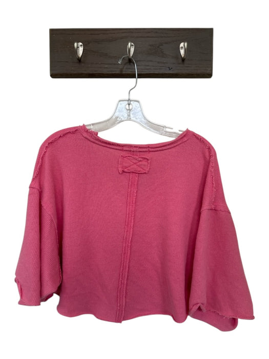 We The Free Size S Pink Cotton Blend Knit Half Sleeve Cropped Raw Hem Top Pink / S