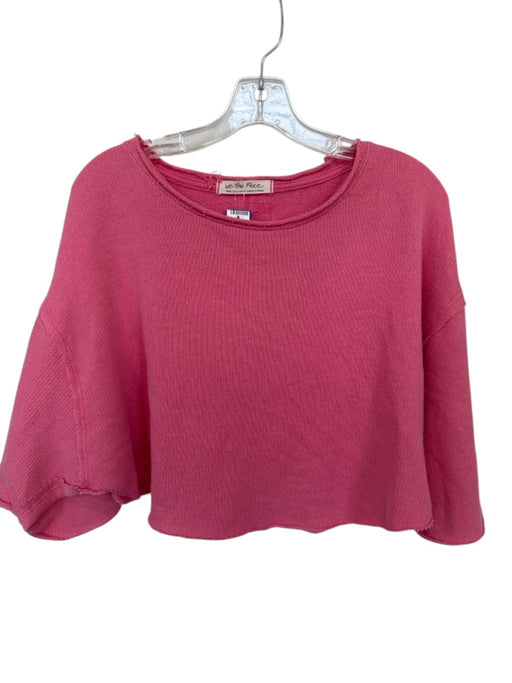 We The Free Size S Pink Cotton Blend Knit Half Sleeve Cropped Raw Hem Top Pink / S