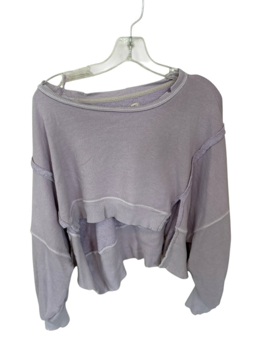 We The Free Size XS Lavendar Cotton Blend Cropped Side Slits Raw Edge Sweatshirt Lavendar / XS
