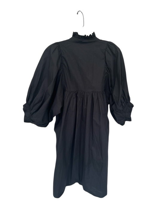 Never a Wallflower Size S Black Cotton Balloon Sleeve V Neck Ruffle Hem Dress Black / S