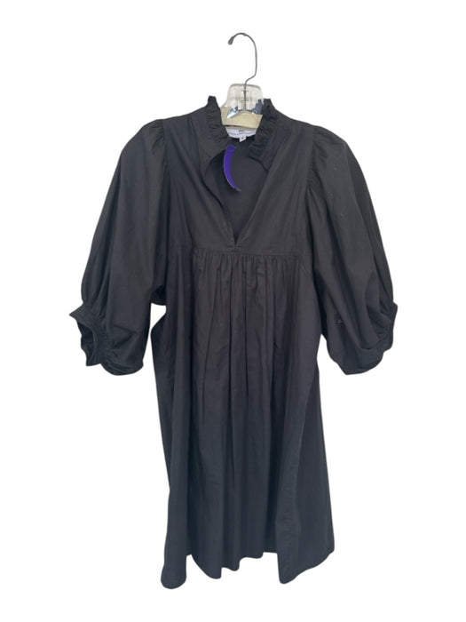 Never a Wallflower Size S Black Cotton Balloon Sleeve V Neck Ruffle Hem Dress Black / S
