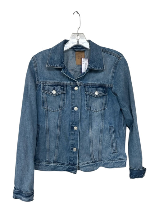 Gap Size M Medium Wash Cotton Denim Button Down Collar Cuffed Jacket Medium Wash / M