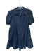TCEC Size L Navy Cotton Collar Button Up Balloon Sleeve Tiered Dress Navy / L