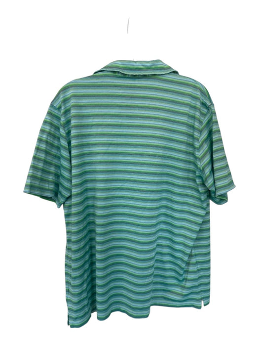 Clubhouse Collection Size XL Green & Blue Cotton Striped Collared Logo Polo Green & Blue / XL