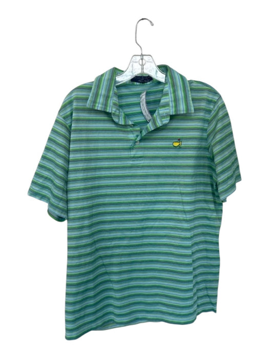 Clubhouse Collection Size XL Green & Blue Cotton Striped Collared Logo Polo Green & Blue / XL