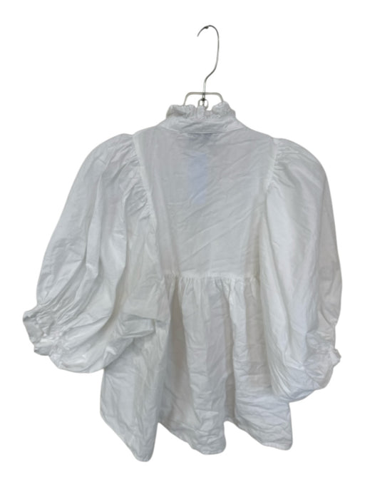 Never a Wallflower Size S White Cotton Ruffle Collar V Neck Top White / S