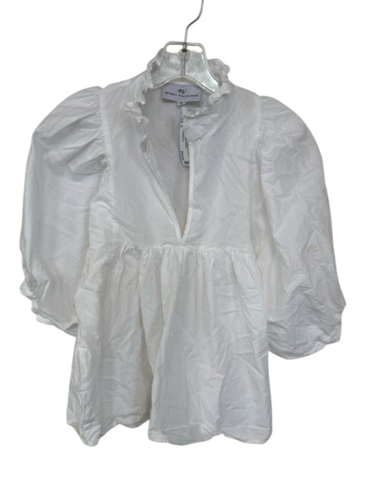 Never a Wallflower Size S White Cotton Ruffle Collar V Neck Top White / S