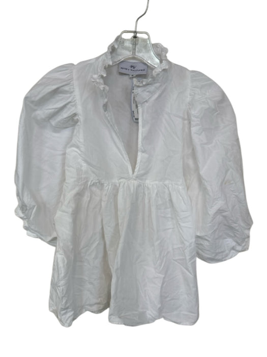 Never a Wallflower Size S White Cotton Ruffle Collar V Neck Top White / S