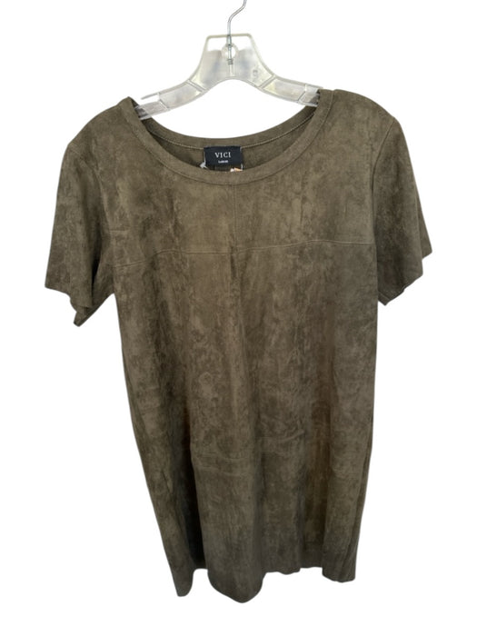 Vici Size L Dark Green Vegan Suede Short Sleeve shift Dress Dark Green / L