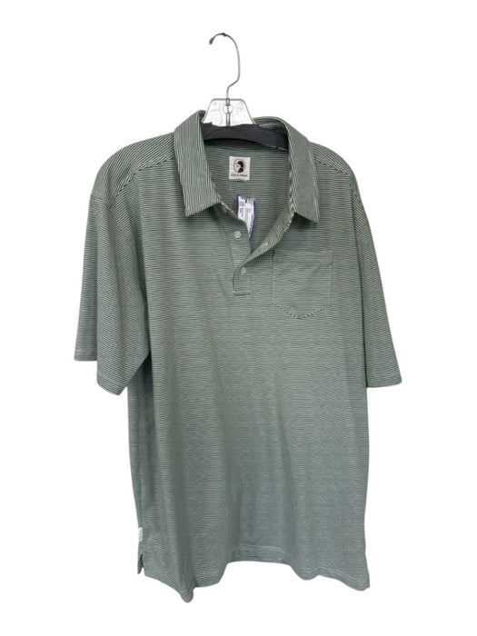 Duck Head Size XXL Green & White Polyester Blend Striped Pocket Collar Polo Green & White / XXL