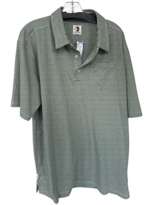 Duck Head Size XXL Green & White Polyester Blend Striped Pocket Collar Polo Green & White / XXL