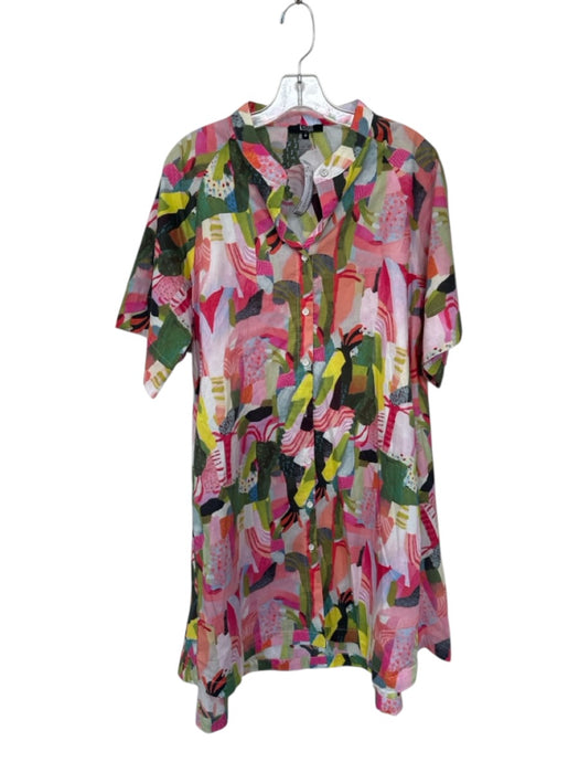 Lior Paris Size M Mulberry Cotton Abstract Button Up Quarter Sleeves Dress Mulberry / M