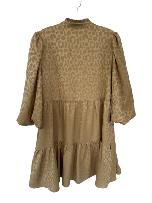 Emily McCarthy Size M Tan Cheetah Print Puff Sleeve Mini V Neck Dress Tan / M