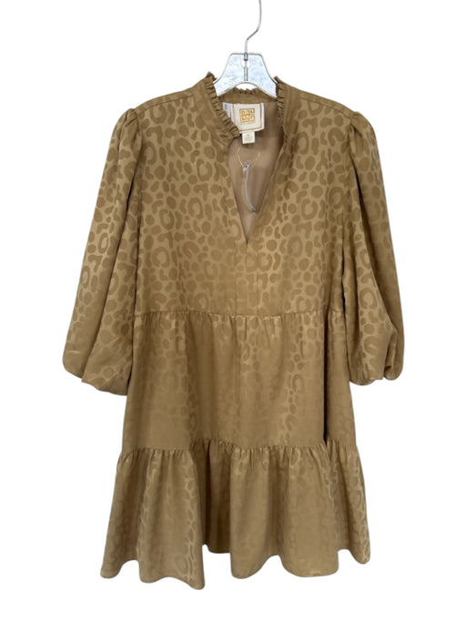 Emily McCarthy Size M Tan Cheetah Print Puff Sleeve Mini V Neck Dress Tan / M