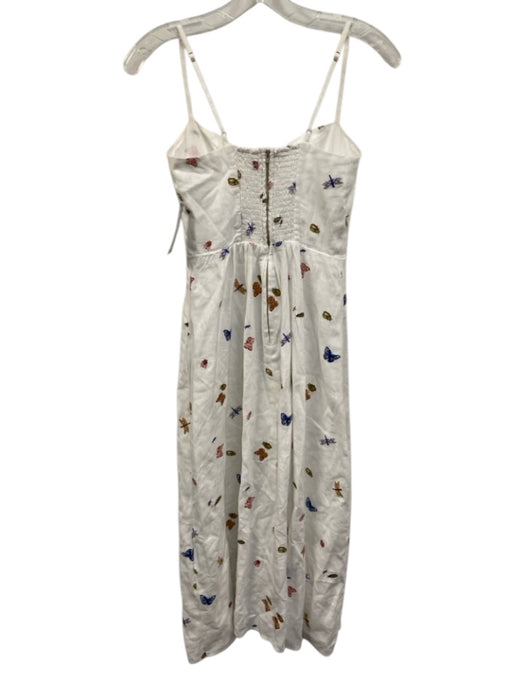 Reformation Size 2 White & Multi Linen Embroidered Insect Spaghetti Strap Dress White & Multi / 2