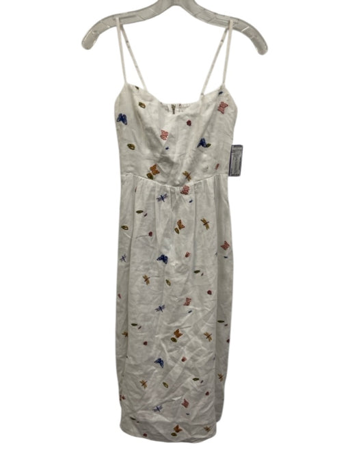 Reformation Size 2 White & Multi Linen Embroidered Insect Spaghetti Strap Dress White & Multi / 2