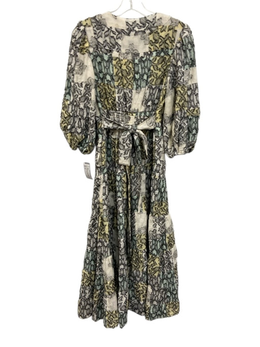 By Anthropologie Size XS White, Black & Yellow Cotton Blend Flocked Detail Dress White, Black & Yellow / XS