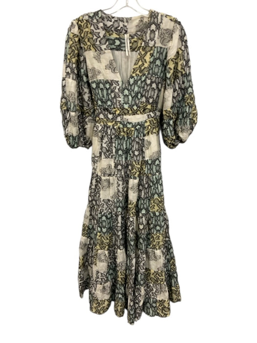 By Anthropologie Size XS White, Black & Yellow Cotton Blend Flocked Detail Dress White, Black & Yellow / XS