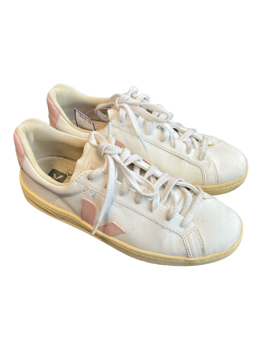 Veja Shoe Size 9 White & Pink Leather Lace Up Sneaker Logo Closed Toe Shoes White & Pink / 9