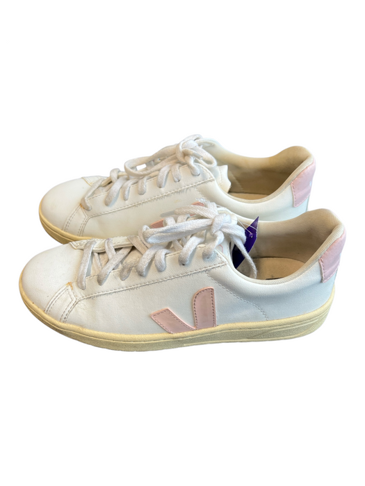 Veja Shoe Size 9 White & Pink Leather Lace Up Sneaker Logo Closed Toe Shoes White & Pink / 9