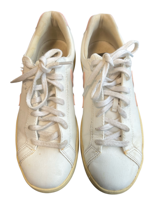 Veja Shoe Size 9 White & Pink Leather Lace Up Sneaker Logo Closed Toe Shoes White & Pink / 9