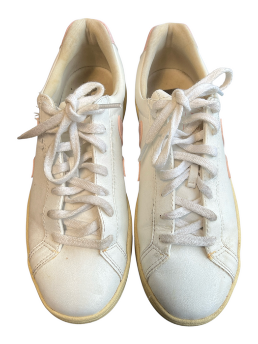 Veja Shoe Size 9 White & Pink Leather Lace Up Sneaker Logo Closed Toe Shoes White & Pink / 9