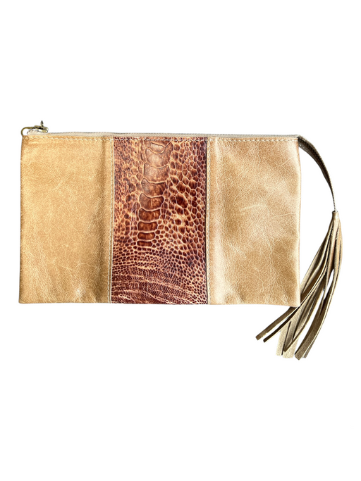 No Brand Brown Manmade Material Zip Close Clutch Snakeskin detail Bag Brown / Small