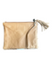 Vash Brown No Fabric Tag Cowhide Zip Close Tassle Detail Clutch Bag Brown / Large
