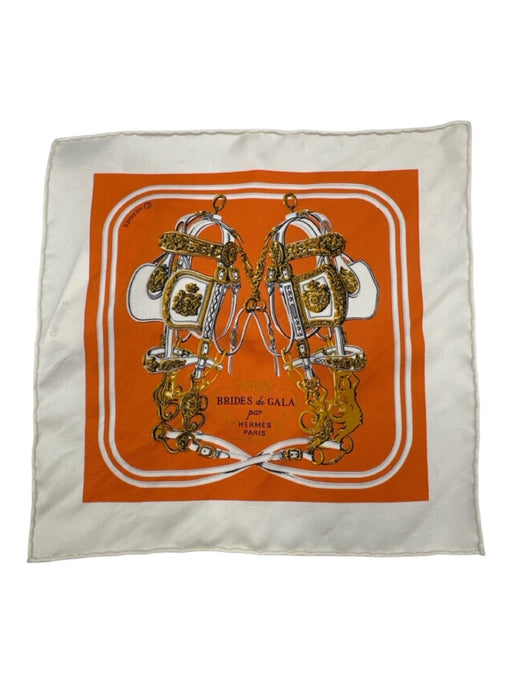 Hermes Orange, White, Gold Silk Square Brides de Gala rolled hem scarf Orange, White, Gold / Mini
