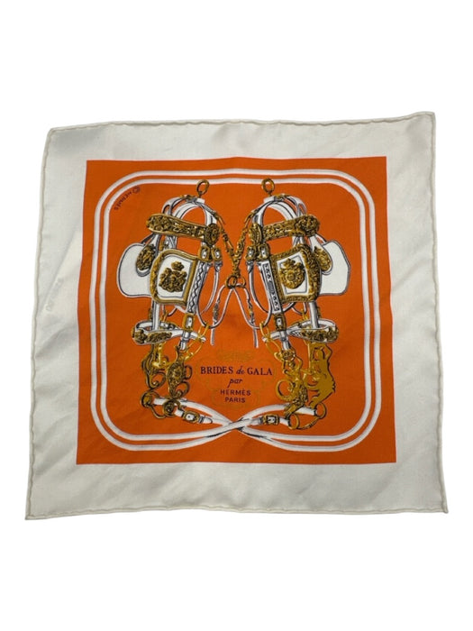 Hermes Orange, White, Gold Silk Square Brides de Gala rolled hem scarf Orange, White, Gold / Mini