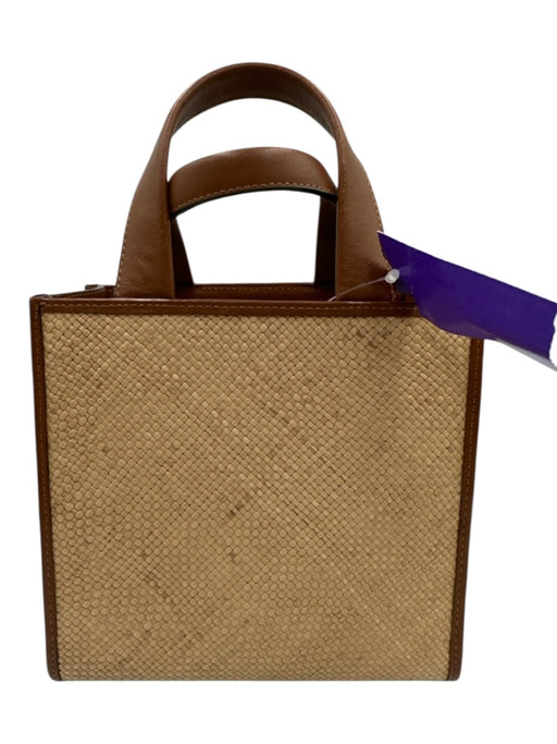 Hunting Season Brown & Tan Leather & Straw Top Handle Woven Tote Crossbody Bag Brown & Tan / Small