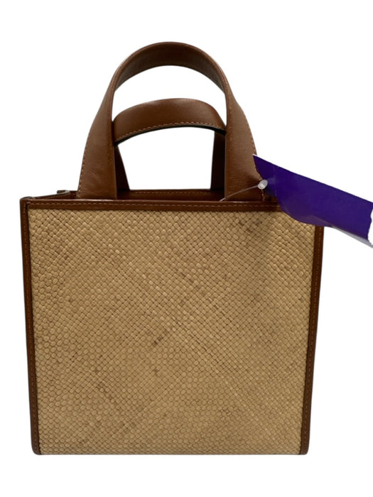 Hunting Season Brown & Tan Leather & Straw Top Handle Woven Tote Crossbody Bag Brown & Tan / Small