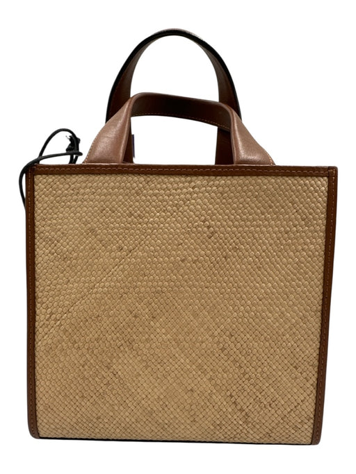 Hunting Season Brown & Tan Leather & Straw Top Handle Woven Tote Crossbody Bag Brown & Tan / Small