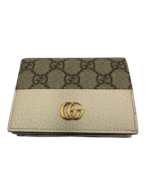 Gucci Cream, Gray, Black Leather & Canvas Snap Button Guccissima Wallets Cream, Gray, Black