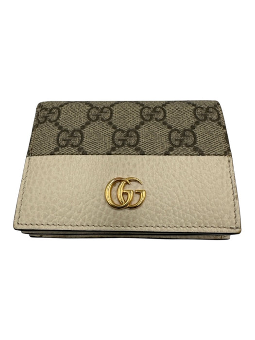 Gucci Cream, Gray, Black Leather & Canvas Snap Button Guccissima Wallets Cream, Gray, Black