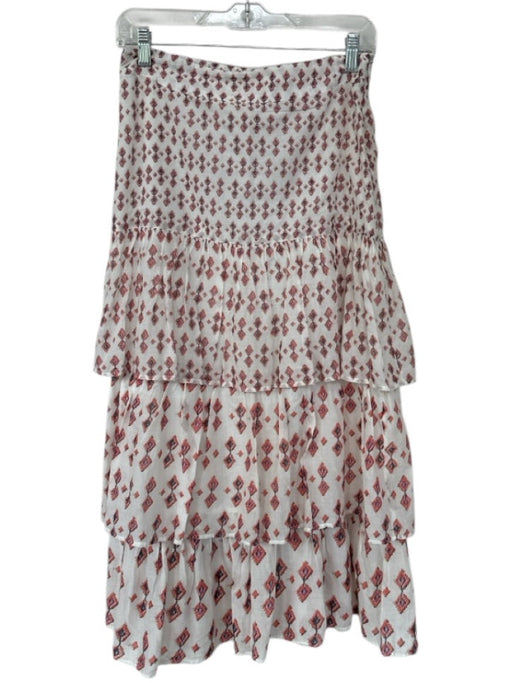 Free People Size 6 White & Orange Cotton Tiered Elastic Waist Maxi Skirt White & Orange / 6