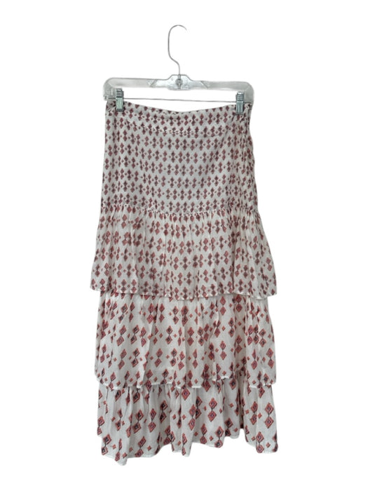Free People Size 6 White & Orange Cotton Tiered Elastic Waist Maxi Skirt White & Orange / 6