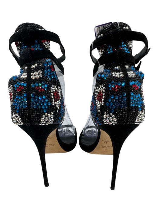 Giuseppe Zanotti Shoe Size 38 Blue, Red, Black Leather Suede open toe Pumps Blue, Red, Black / 38
