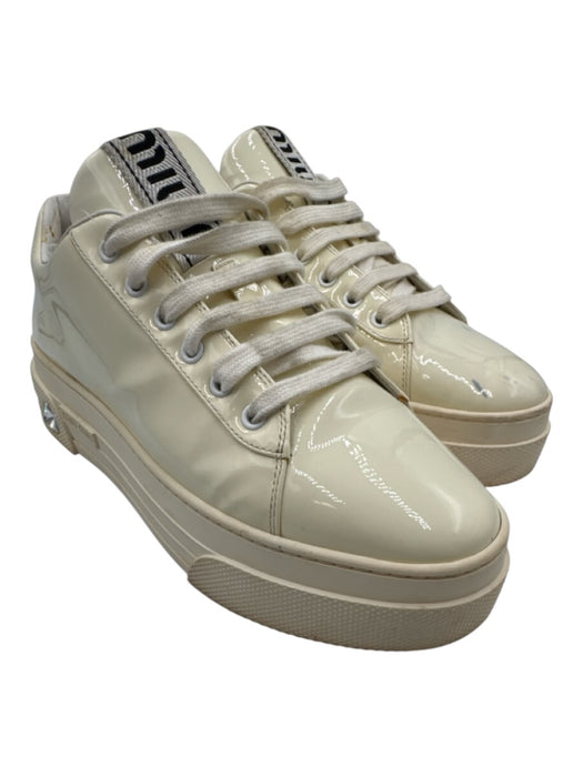 Miu Miu Shoe Size 39 Cream & pink Patent Leather Almond Toe Crystal Sneakers Cream & pink / 39