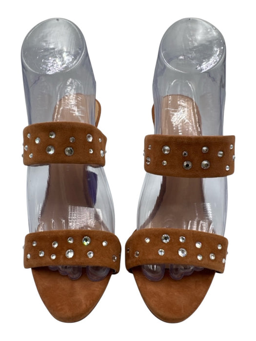 Giuseppe Zanotti Shoe Size 38 Tan Brown Leather Suede open toe Crystal Pumps Tan Brown / 38