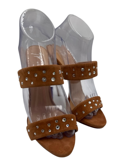 Giuseppe Zanotti Shoe Size 38 Tan Brown Leather Suede open toe Crystal Pumps Tan Brown / 38