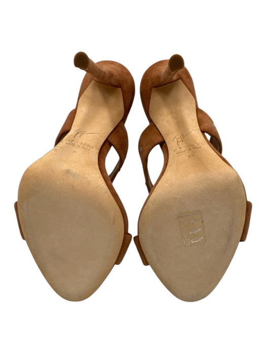 Giuseppe Zanotti Shoe Size 38 Tan Brown Leather Suede open toe Crystal Pumps Tan Brown / 38