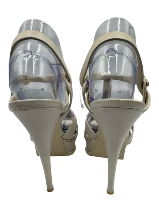 Saint Laurent Shoe Size 38 Ivory White Leather Ankle Strap Criss Cross Pumps Ivory White / 38